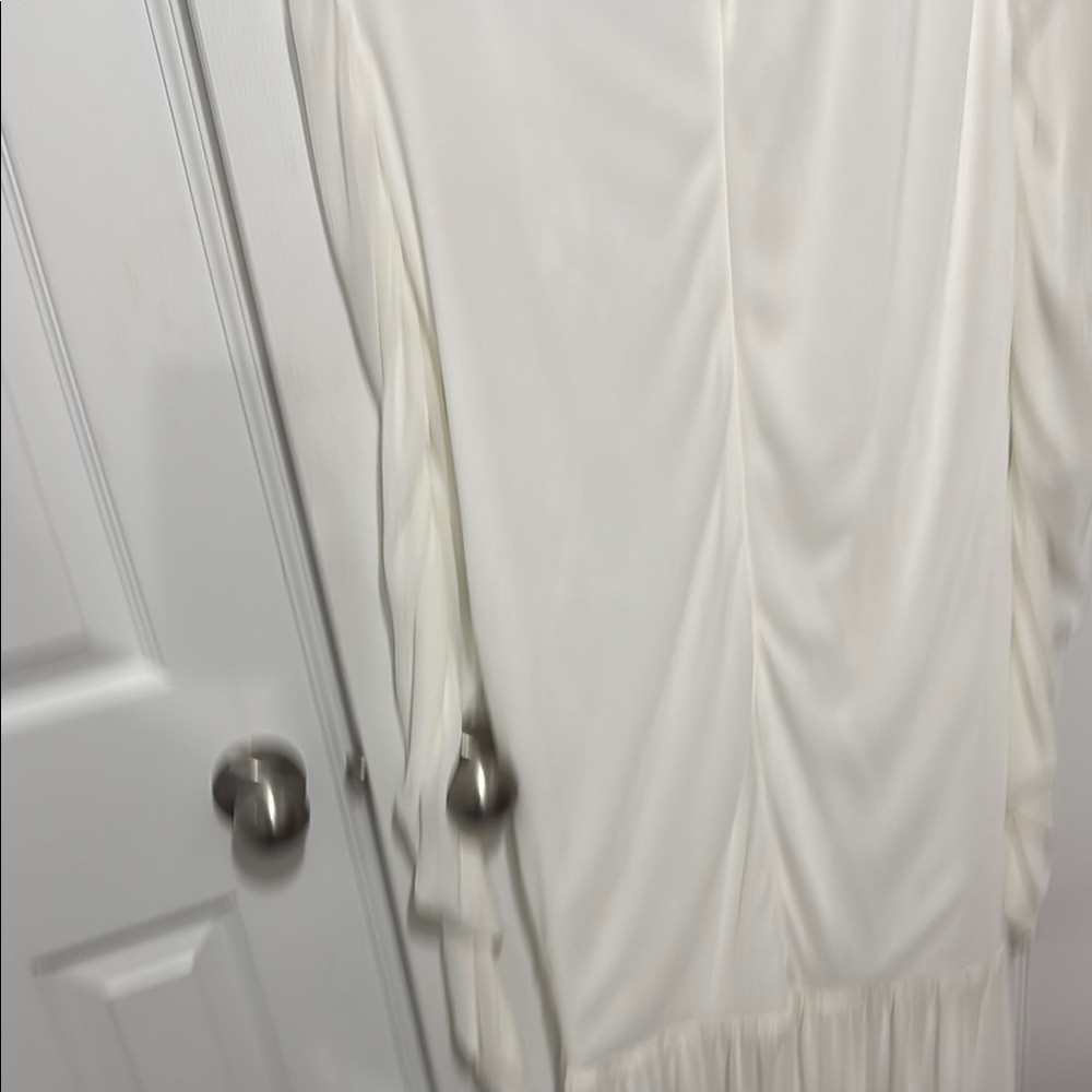 Fashion Nova White Ruched Bishop Sleeve Gown - Picture 5 of 6